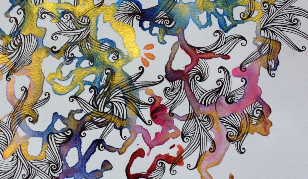 dessin couleur de volutes fleurs street art marseille